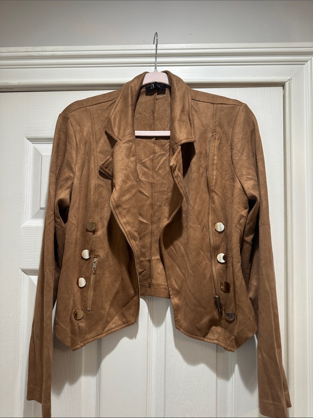 privy Women's Brown Faux Suede Military-Style Jacket